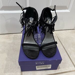 Stuart Weitzman Black Fringe Heels